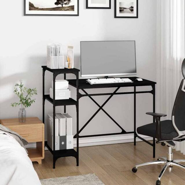 Berkfield Home Charming Desk with Shelves Black 105x50x90 cm Engineered Wood&Iron - Size: 105 x 50 x 90 cm - image 1