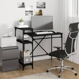 Berkfield Home Charming Desk with Shelves Black 105x50x90 cm Engineered Wood&Iron - Size: 105 x 50 x 90 cm - thumbnail 2