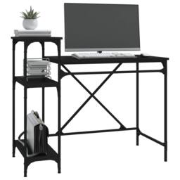 Berkfield Home Charming Desk with Shelves Black 105x50x90 cm Engineered Wood&Iron - Size: 105 x 50 x 90 cm - thumbnail 4