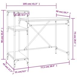 Berkfield Home Charming Desk with Shelves Black 105x50x90 cm Engineered Wood&Iron - Size: 105 x 50 x 90 cm - thumbnail 8