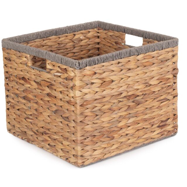 Red Hamper Water Hyacinth Square Water Hyacinth With Grey Rope Border Storage Basket in Brown - Size: Small - image 1