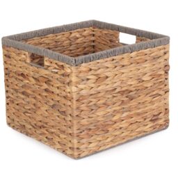 Red Hamper Water Hyacinth Square Water Hyacinth With Grey Rope Border Storage Basket in Brown - Size: Small - thumbnail 1
