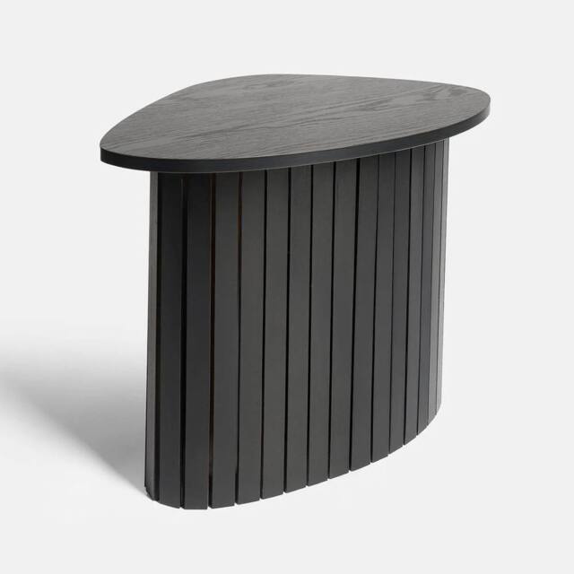 VOGREX Ribbed Black Wooden Coffee Table 55x39x41cm Modern Living Room - Size: 55 x 39 x 41 cm - image 1