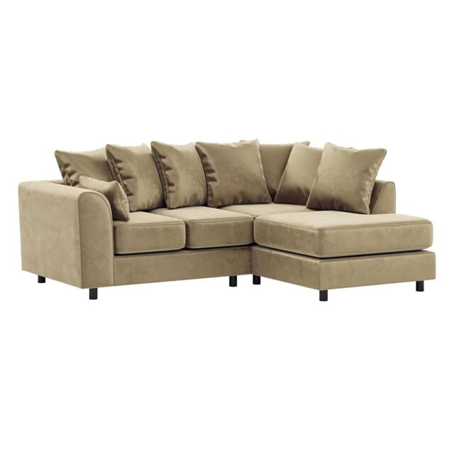 Furnishings For Less UK Brooklyn Plush Velvet 3 to 4 Seater L Shaped Corner Sofa Right Hand Facing in Beige - image 1