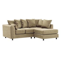 Furnishings For Less UK Brooklyn Plush Velvet 3 to 4 Seater L Shaped Corner Sofa Right Hand Facing in Beige
