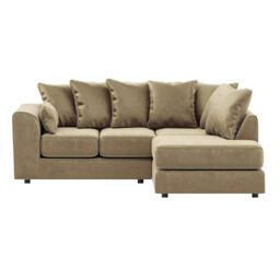 Furnishings For Less UK Brooklyn Plush Velvet 3 to 4 Seater L Shaped Corner Sofa Right Hand Facing in Beige - thumbnail 2