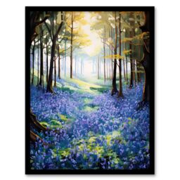 "Artery8 Wall Art Print Bluebell Wood Spring Flower Woodland Scene Oil Painting Forest Landscape Art Framed in Black - Size: W12"" x H16""" - thumbnail 1