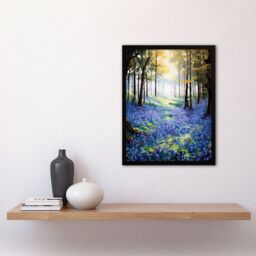 "Artery8 Wall Art Print Bluebell Wood Spring Flower Woodland Scene Oil Painting Forest Landscape Art Framed in Black - Size: W12"" x H16""" - thumbnail 4