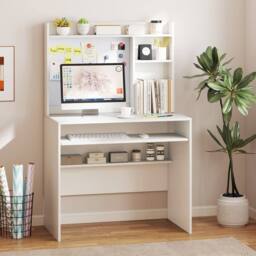 Costway Computer Desk Home Office Writing Table w/ Magnetic Bulletin Board in White - thumbnail 6