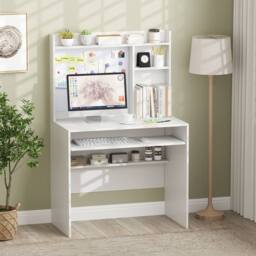 Costway Computer Desk Home Office Writing Table w/ Magnetic Bulletin Board in White - thumbnail 5