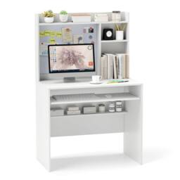 Costway Computer Desk Home Office Writing Table w/ Magnetic Bulletin Board in White - thumbnail 1