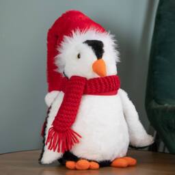 Samuel Alexander 40cm Soft Cuddly Puppa Penguin Christmas Decoration with Santa Hat in White - thumbnail 1