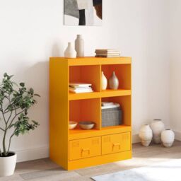Berkfield Home Highboard Mustard Yellow 67x39x95 cm Steel - Size: 67 x 39 x 95 cm - thumbnail 3