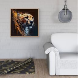 Warren Reed - Designer Cheetah Face Splashart Dark Background Framed Canvas in Light Brown - Size: w40 inch x h40 inch - thumbnail 2