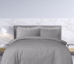 Smart Living Luxury Satin Stripe Reversible Duvet Cover Bedding Set with Pillowcase in Grey - Size: Double