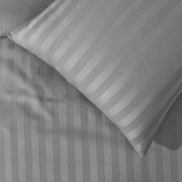 Smart Living Luxury Satin Stripe Reversible Duvet Cover Bedding Set with Pillowcase in Grey - Size: Double - thumbnail 4