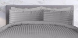 Smart Living Luxury Satin Stripe Reversible Duvet Cover Bedding Set with Pillowcase in Grey - Size: Double - thumbnail 2