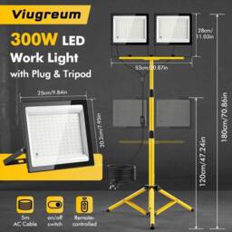 KORVIXA 230V Twin Head LED Tripod Site Light 15000 Lumens Remote in Yellow - thumbnail 2