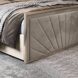 Casani Somerton Upholstered Soft Velvet Beige Metal Designer Bed Frame in Cream - Size: Single - thumbnail 7