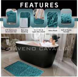 GAVENO CAVAILIA 2 Piece Zero Twist Bath Mat Set in Teal - thumbnail 3