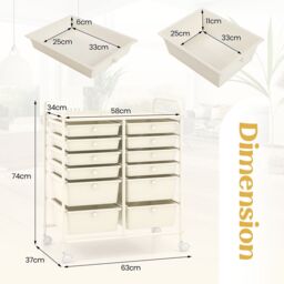 Gymax 12 Drawer Rolling Storage Cart Utility Cart With Wheels & Handles in White - thumbnail 2