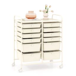 Gymax 12 Drawer Rolling Storage Cart Utility Cart With Wheels & Handles in White