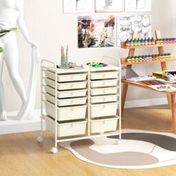 Gymax 12 Drawer Rolling Storage Cart Utility Cart With Wheels & Handles in White - thumbnail 8