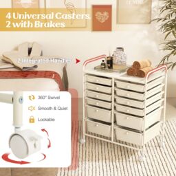 Gymax 12 Drawer Rolling Storage Cart Utility Cart With Wheels & Handles in White - thumbnail 4