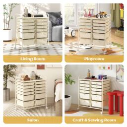 Gymax 12 Drawer Rolling Storage Cart Utility Cart With Wheels & Handles in White - thumbnail 9