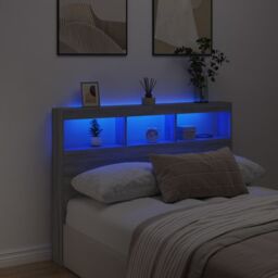 Berkfield Home Headboard Cabinet with LED Grey Sonoma 140x17x102 cm - Size: 140 x 17 x 102 cm - thumbnail 4