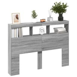 Berkfield Home Headboard Cabinet with LED Grey Sonoma 140x17x102 cm - Size: 140 x 17 x 102 cm - thumbnail 5