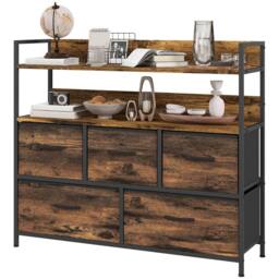 FURNOS Industrial 5 Drawer Chest Storage Unit With Shelves Brown - thumbnail 6