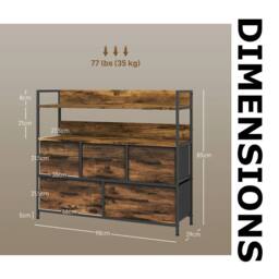 FURNOS Industrial 5 Drawer Chest Storage Unit With Shelves Brown - thumbnail 7