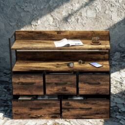 FURNOS Industrial 5 Drawer Chest Storage Unit With Shelves Brown - thumbnail 3