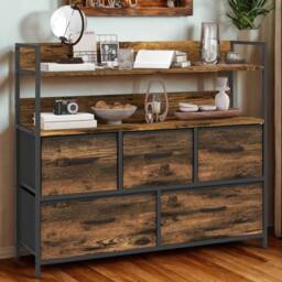 FURNOS Industrial 5 Drawer Chest Storage Unit With Shelves Brown - thumbnail 1