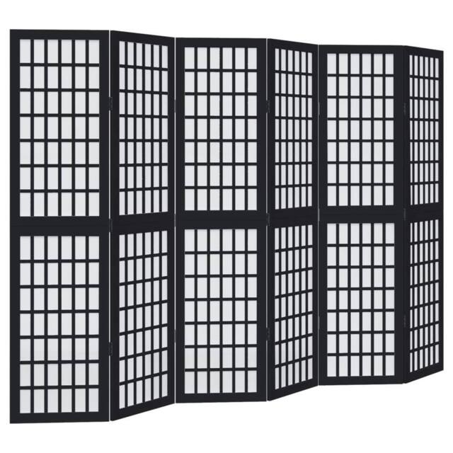 Berkfield Home Room Divider 6 Panels Black Solid Wood Paulownia - image 1