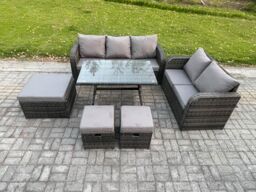 Fimous Garden Furniture Sets 6 Pieces Wicker Rattan Furniture Manual Wicker Patio Sofa Patio Conversation Set Dark Grey Mixed - thumbnail 1