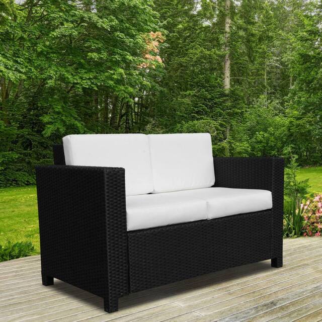 OUTSUNNY Rattan Wicker 2-seat Sofa Loveseat Padded Garden Furniture Black - image 1
