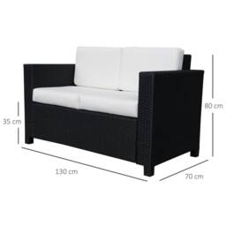 OUTSUNNY Rattan Wicker 2-seat Sofa Loveseat Padded Garden Furniture Black - thumbnail 3