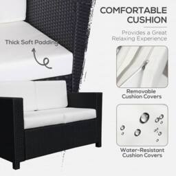 OUTSUNNY Rattan Wicker 2-seat Sofa Loveseat Padded Garden Furniture Black - thumbnail 5