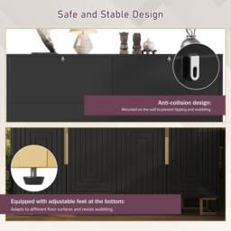 Matteo Black Geometric Sideboard with Gold Handles & Feet - Storage Cabinet - thumbnail 6