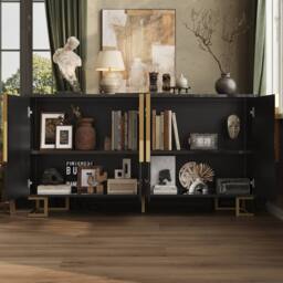 Matteo Black Geometric Sideboard with Gold Handles & Feet - Storage Cabinet - thumbnail 2