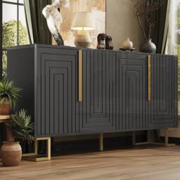 Matteo Black Geometric Sideboard with Gold Handles & Feet - Storage Cabinet - thumbnail 4