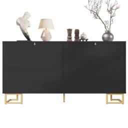 Matteo Black Geometric Sideboard with Gold Handles & Feet - Storage Cabinet - thumbnail 9