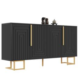 Matteo Black Geometric Sideboard with Gold Handles & Feet - Storage Cabinet - thumbnail 8