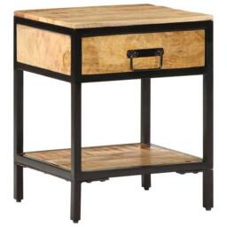 Berkfield Home Bedside Cabinet 40x35x50 cm Solid Wood Rough Mango in Brown - Size: 40 x 35 x 50 cm - thumbnail 3