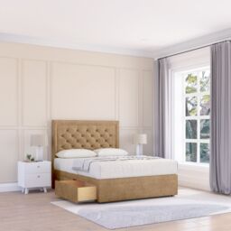 "Sloomy Montana Dumfries Bed Set With 4 Drawers, Mattress & 54"" Headboard in Light Beige - Size: Super King" - thumbnail 1