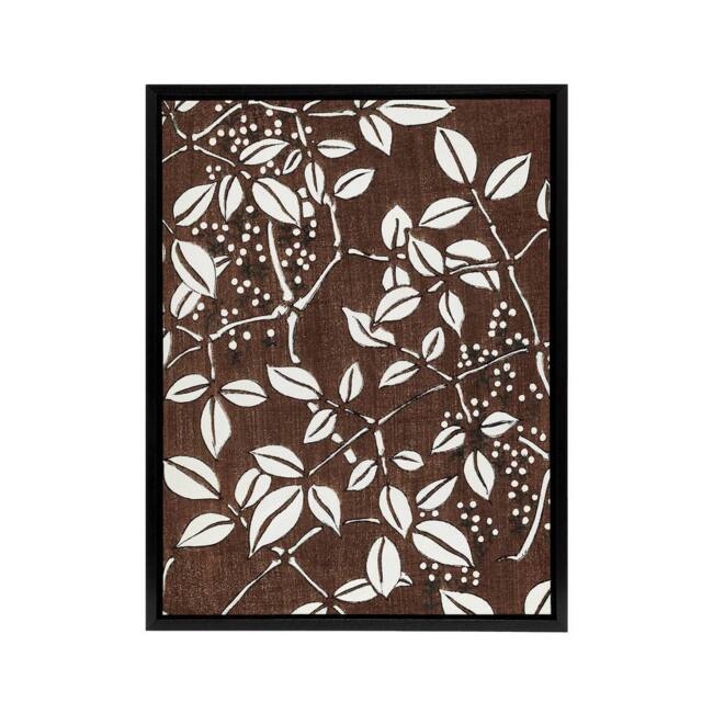 "Artery8 Tree Branch & Leaf Pattern Framed Canvas Wall Art Print Bijutsukai in Brown - Size: W12"" x H16""" - image 1