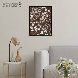 "Artery8 Tree Branch & Leaf Pattern Framed Canvas Wall Art Print Bijutsukai in Brown - Size: W12"" x H16""" - thumbnail 3