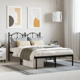 Berkfield Home Metal Bed Frame with Headboard Black 120x190 cm Small Double - thumbnail 1